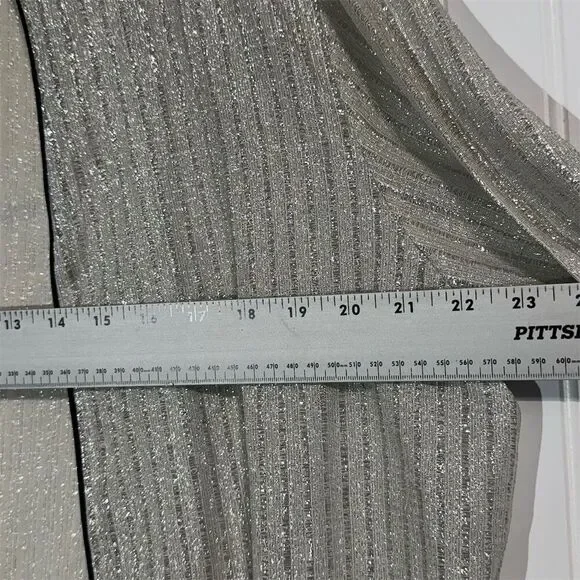 Vintage Caribou Shimmer Cardigan Size 18 | Silver Metallic Ribbed Disco Jacket - Picture 4 of 8